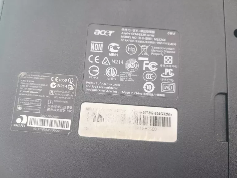 LAPTOP ACER ASPIRE 5738G BEZ ZASILACZA
