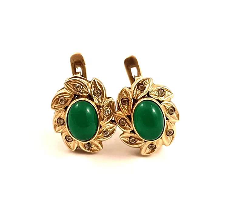 ZŁOTE KOLCZYKI ZIELONY KAMIEŃ CYRKONIE PR585 8,30G