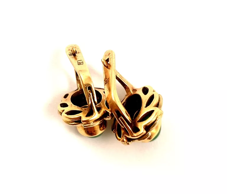 ZŁOTE KOLCZYKI ZIELONY KAMIEŃ CYRKONIE PR585 8,30G