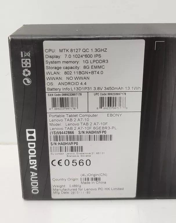 TABLET LENOVO TAB 2 A7 8GB + PUD + KAB