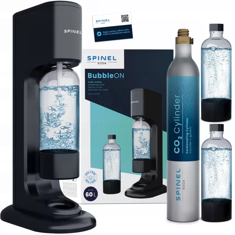NOWOŚĆ! SATURATOR SPINEL SODA BUBBLEON CZARNY + 2 BUTELKI ZESTAW STARTOWY