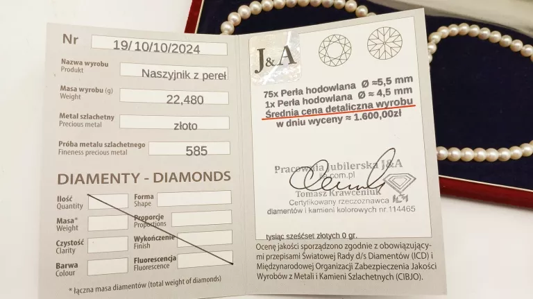 ORYGINALNY NASZYJNIK Z PEREŁ HODOWLANYCH WYCENA. 1600 ZŁ