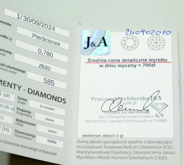 SUBTELNY ZARĘCZYNOWY ZŁOTY PIERŚCIONEK Z BRYLANTEM 14K
