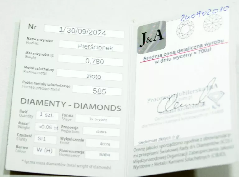 SUBTELNY ZARĘCZYNOWY ZŁOTY PIERŚCIONEK Z BRYLANTEM 14K