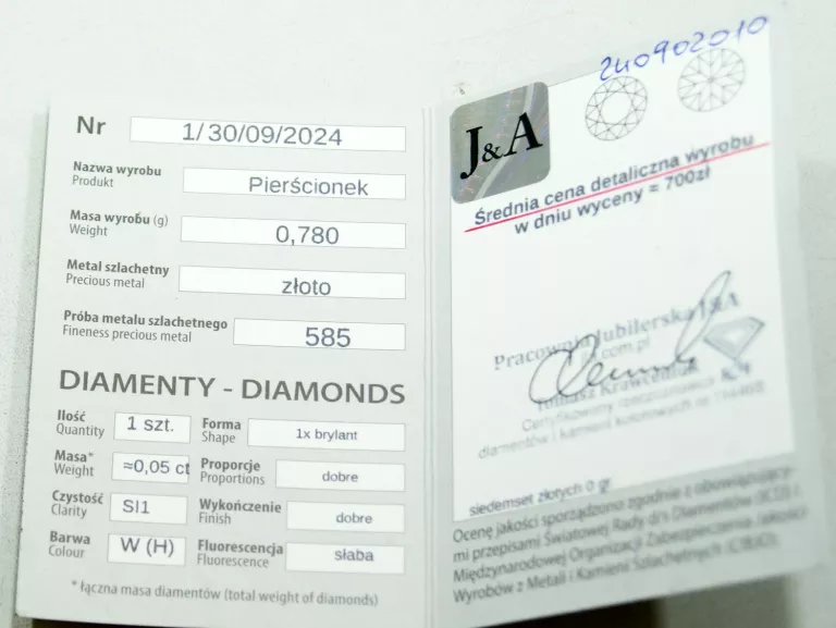 SUBTELNY ZARĘCZYNOWY ZŁOTY PIERŚCIONEK Z BRYLANTEM 14K