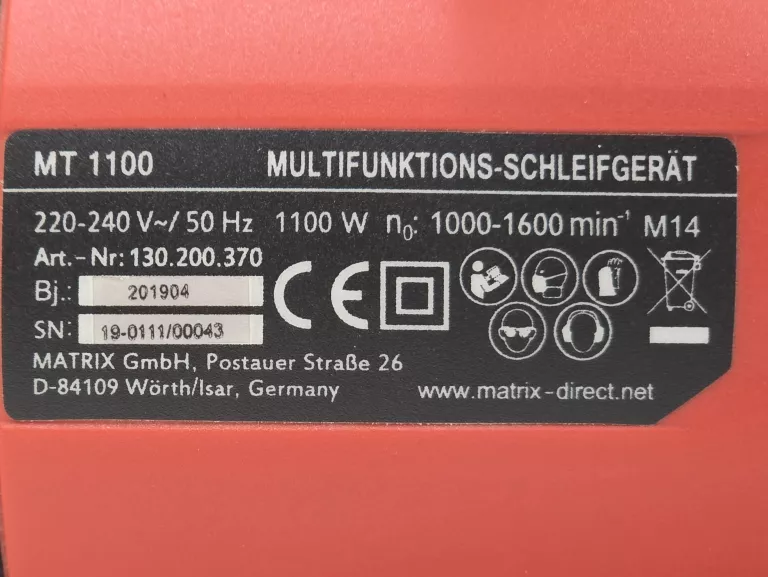 MATRIX MT 1100 SZLIFIERKA MIMOŚRODOWA 1100W 230V DO GIPSU