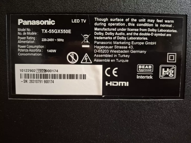 TELEWIZOR PANASONIC TX-55GX550E 55" 4K UHD DVB-T2