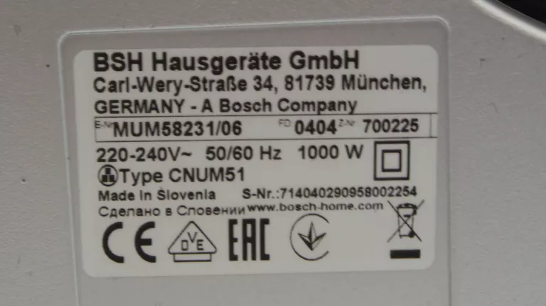 ROBOT KUCHENNY BOSCH MUM58231 KOMPLET GWARANCJA 1000W