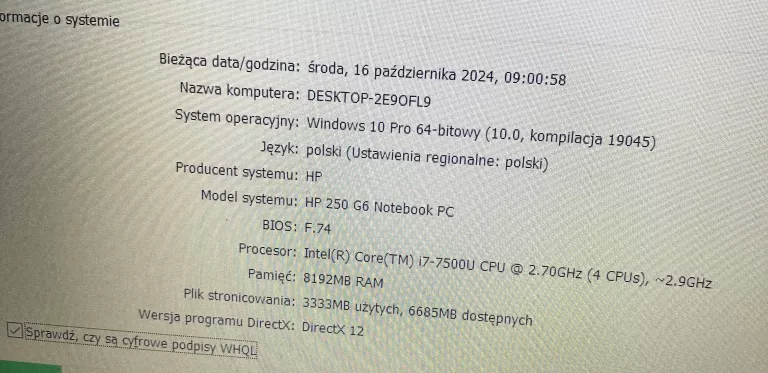 LAPTOP HP 250 G6 I7-7500U 8GB/120GB!POLECAM