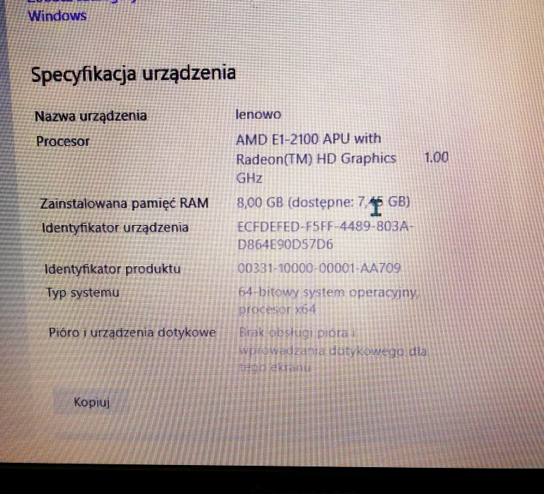 LAPTOP LENOVO G505S 15,6 "/ SSD/1TB/8GB/WIN 10PRO/AMD E1-2100 APU/