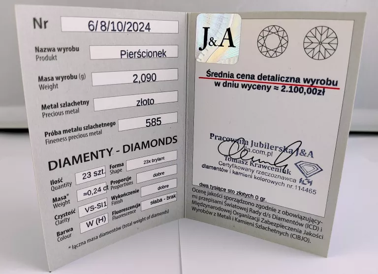 ZŁOTY PIERSCIONEK 2,09G 585 23XBRYLANT 0,24CT R.16