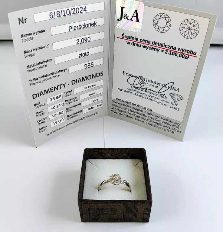 ZŁOTY PIERSCIONEK 2,09G 585 23XBRYLANT 0,24CT R.16