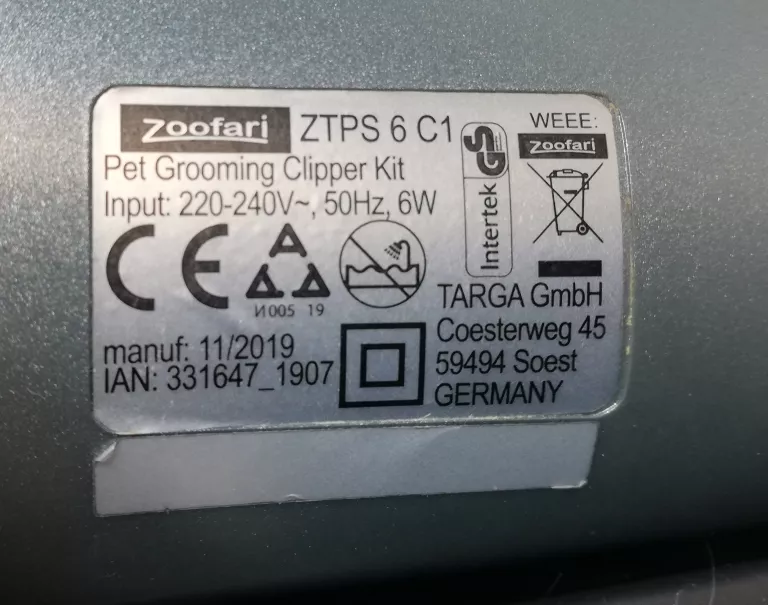 MASZYNKA DO STRZYZENIA ZWIERZĄT ZOOFARI ZTPS 6 C1