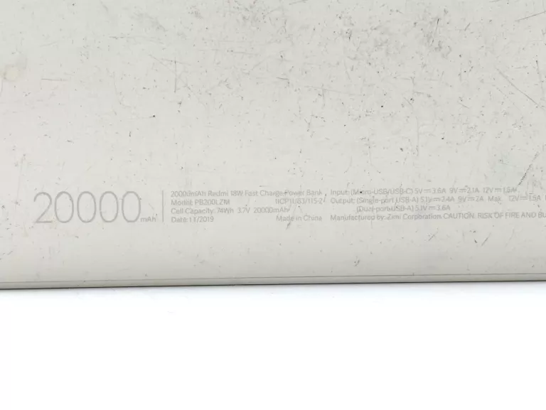 POWERBANK XIAOMI REDMI 18W PB200LZM 20.000 MAH 2USB MICRO USB-C BIAŁY