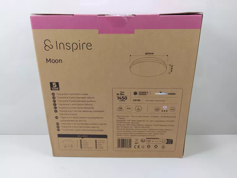 PLAFON MOON 25 CM BIAŁY 1450 LM LED INSPIRE