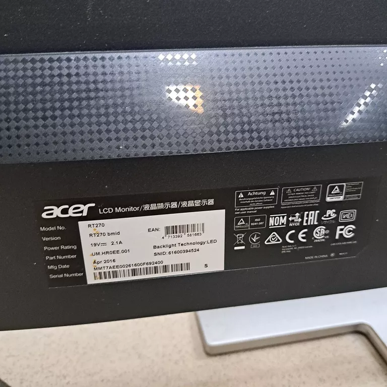 MONITOR ACER RT270BMID 27" 1920X1080PX IPS 4 MS