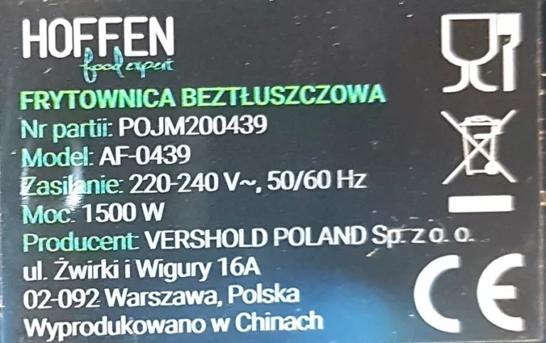 FRYTKOWNICA BEZTŁUSZCZOWA HOFFEN AF-0439