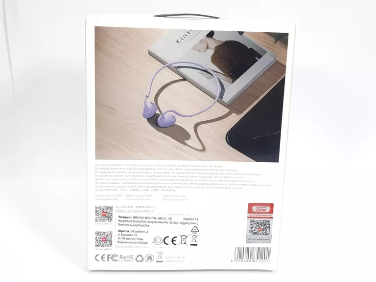 SŁUCHAWKI BLUETOOTH Z PRZEWODZENIEM KOSTNYM XO BS34 FIOLETOWE