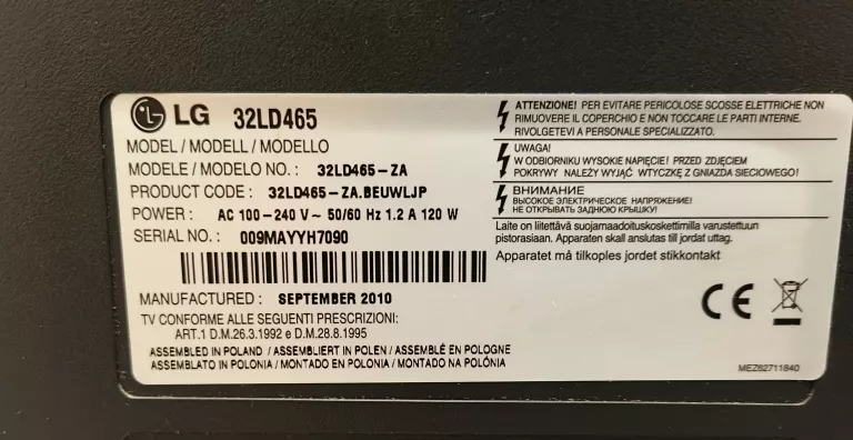 TELEWIZOR LG 32LD465 ZASILACZ PILOT