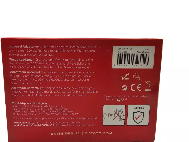 ADAPTER PODRÓŻNY PRZEJŚCIÓWKA SKROSS PRO LIGHT 4X USB