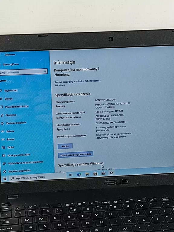 LAPTOP ASUS X552L I5 CORE 12 GB RAM / 256 GB SSD BEZ ZASILACZA