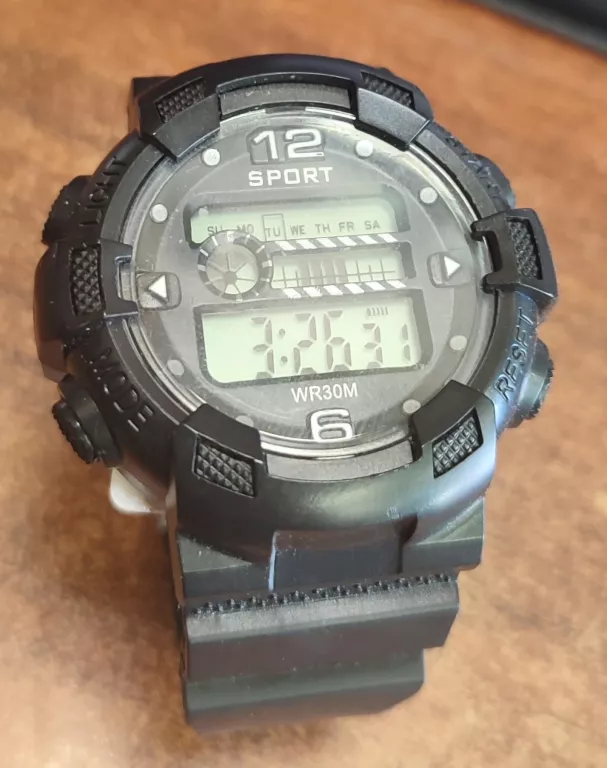 ZEGAREK MĘSKI CZARNY SPORT GUMOWY PASEK