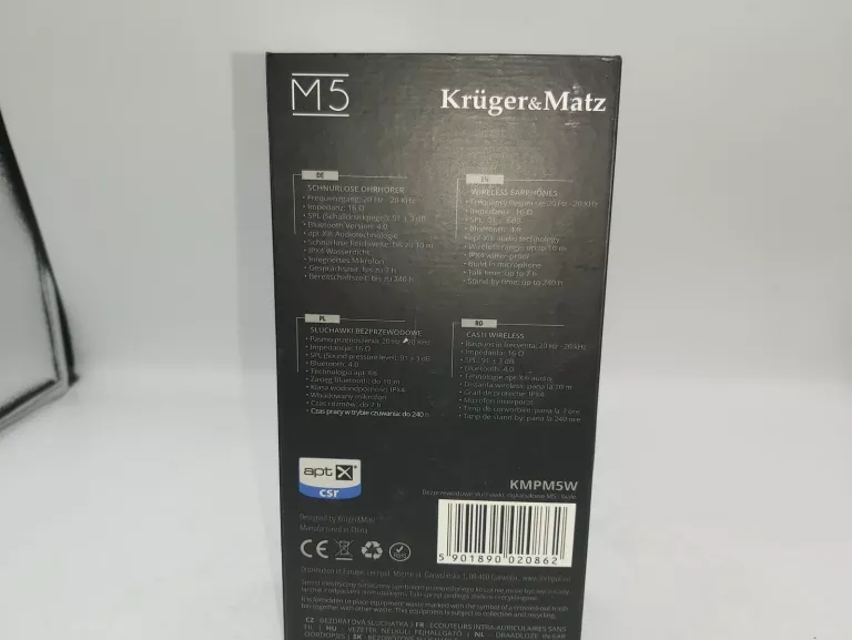 SŁUCHAWKI BLUETOOTH KRUGER&MATZ M5 USZKODZONE