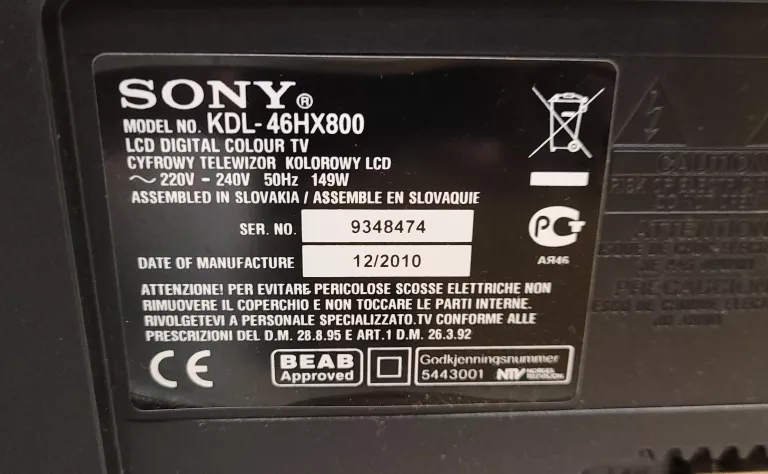 TELEWIZOR TV 46" SONY BRAVIA KDL-46HX800 Z PILOTEM
