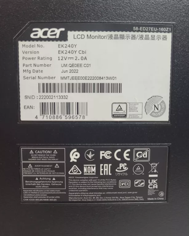 MONITOR ACER EK240Y