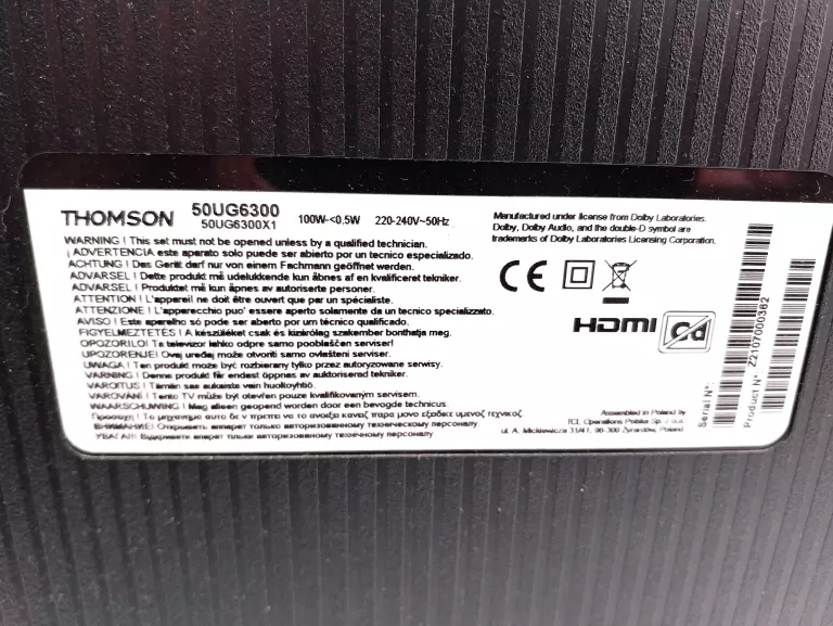 TV THOMSON 50UG6300 4K ULTRA HD + PILOT PUDEŁKO