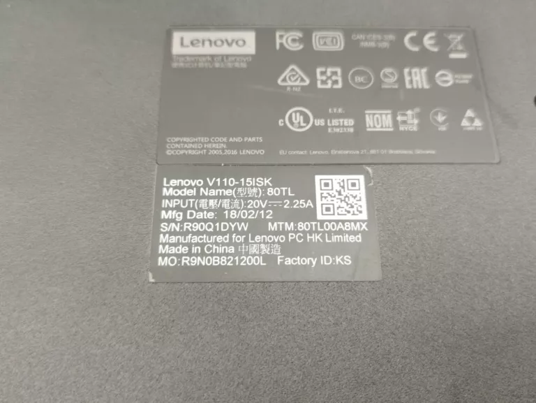 LENOVO V110-15ISK | I3-6TH | WIN10 | 128SSD | 8RAM