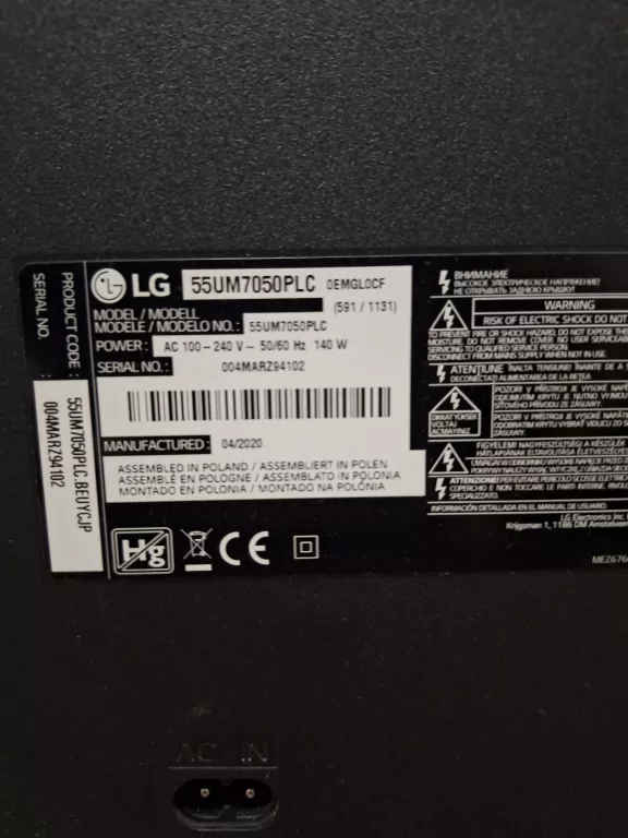 TELEWIZOR LG 55UM70 BEZ STOPKI