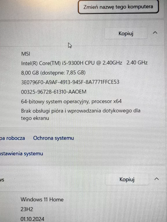 LAPTOP MSI GF63 THIN 9SCSR-1498XPL I5-9300H/8GB/512GB SSD/GEFORCE GTX 1650