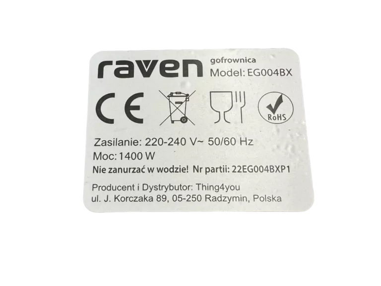 GOFROWNICA RAVEN EG004BX 1400W REGULACJA TEMPERATURY