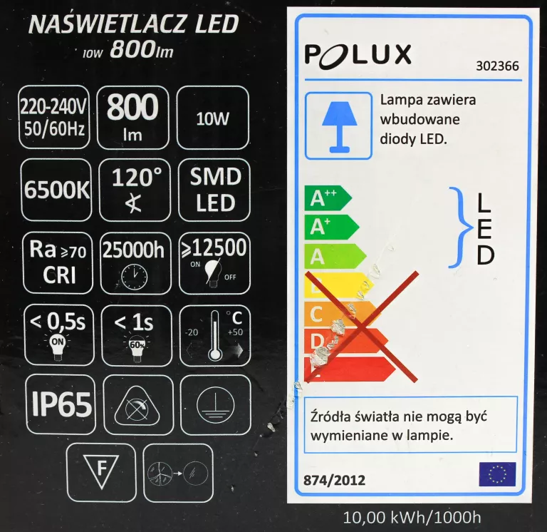 NAŚWIETLACZ LED SMD 10W 6500K 120° IP65 CZARNY POLUX