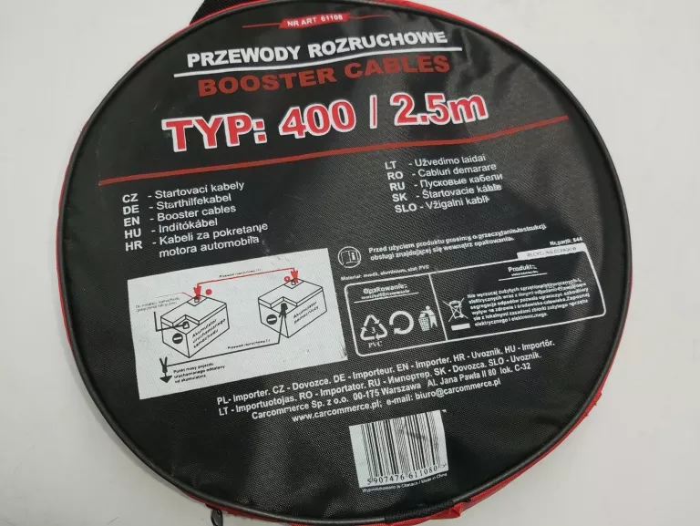 KABLE PRZEWODY ROZRUCHOWE 600A 2,5M GRUBE CAR COMMERCE