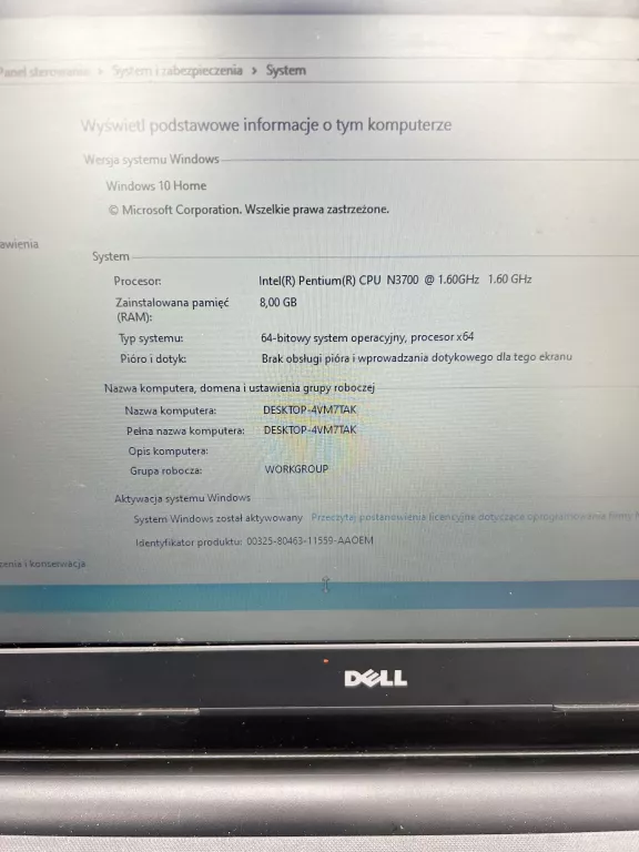 LAPTOP DELL INSPIRION 15 INTEL N3700 8G/512GB/WIN 10 HOME + ZASILACZ