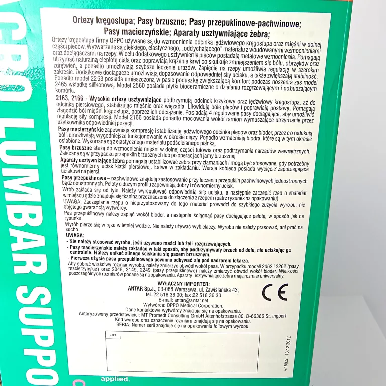 ORTEZA KRĘGOSŁUPA LĘDŹWIOWO-KRZYŻOWY OPPO SACRO LUMBAR SUPPORT ROZM. M