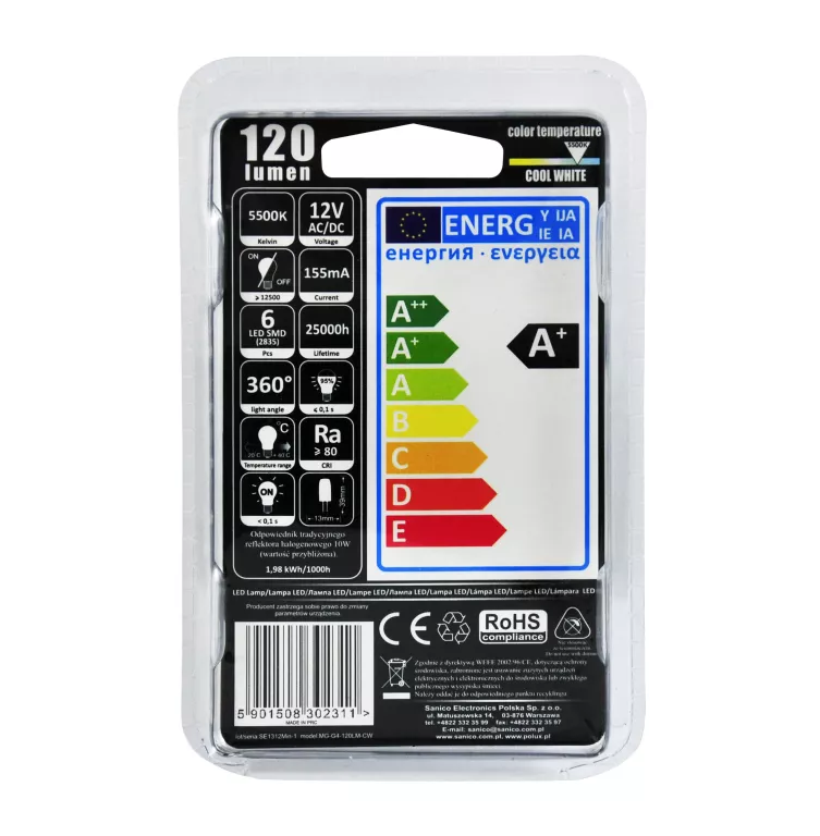ŻARÓWKA LED JC G4 120 LM, 1.8 W, 6400K POLUX