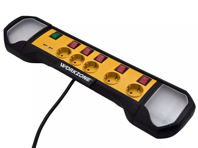 PRZEDŁUŻACZ WORKZONE 1,8M LED 5 GNIAZD 230V 3680W LISTWA BUDOWLANY