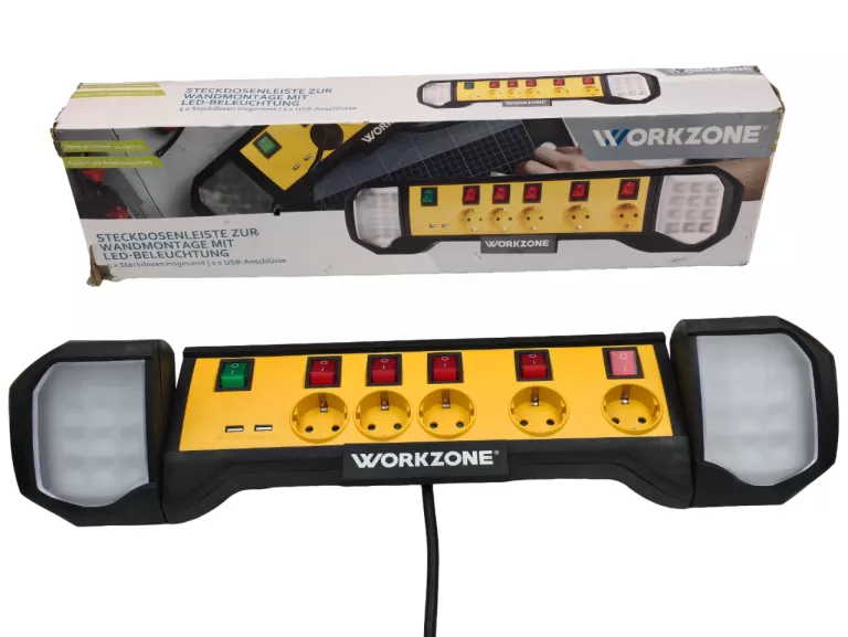 PRZEDŁUŻACZ WORKZONE 1,8M LED 5 GNIAZD 230V 3680W LISTWA BUDOWLANY