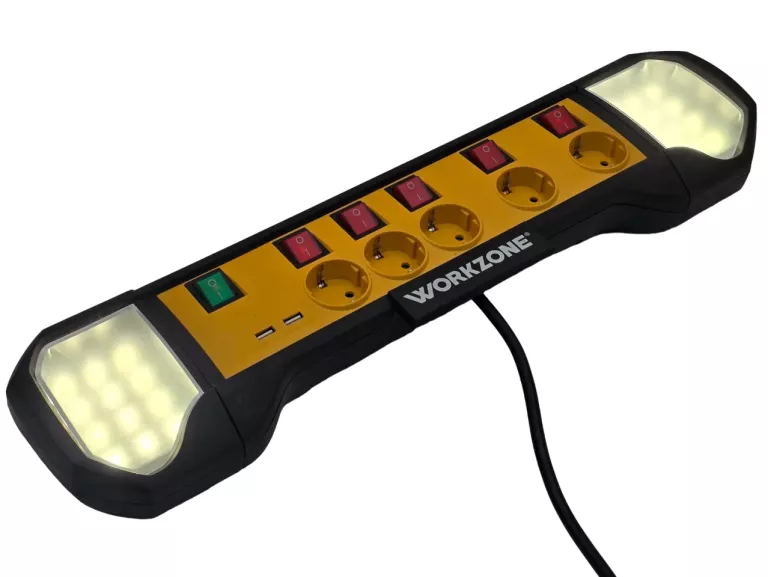 PRZEDŁUŻACZ WORKZONE 1,8M LED 5 GNIAZD 230V 3680W LISTWA BUDOWLANY