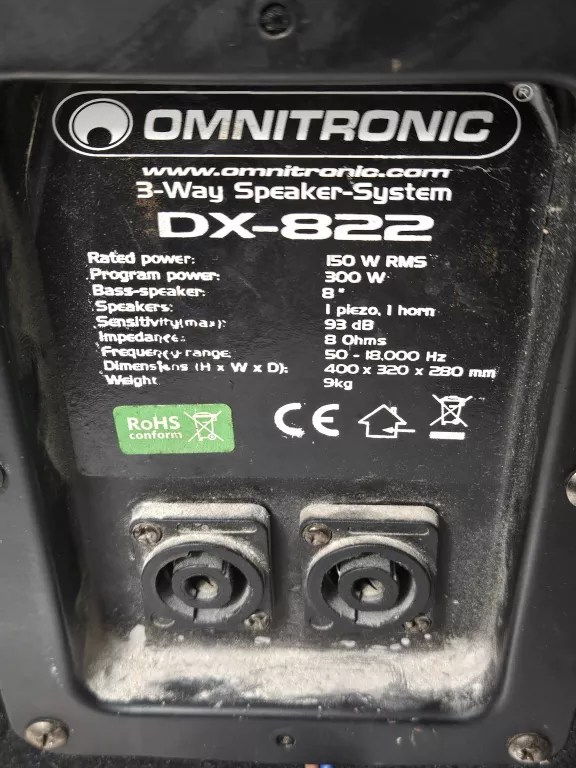 GŁOŚNIK IMPREZOWY OMNITRONIC DX-822 150 W + WZMACNIACZ JBL