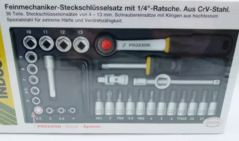 ZESTAW KLUCZY NASADOWYCH PROXXON INDUSTRIAL 23 080 / 1,4" / 36 ELEMENTÓW