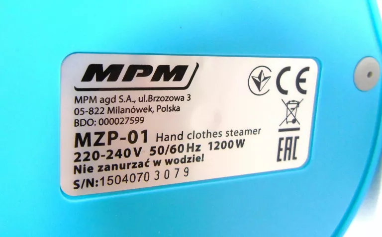 GORĄCA PAROWNICA DO UBRAŃ MPM MZP-01 KOMPLET