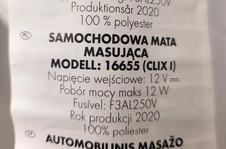 SAMOCHODOWA MATA MASUJĄCA MODEL:16655 / 2020 ROK