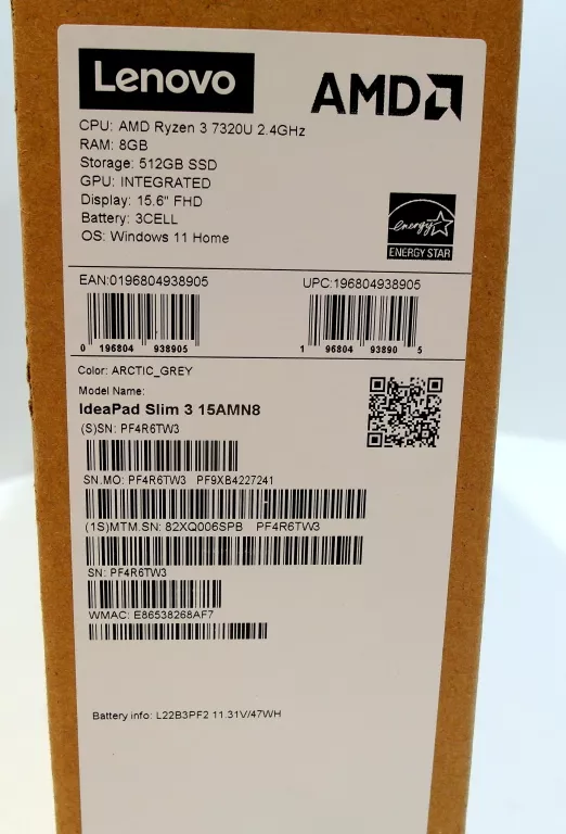 LAPTOP IBM, LENOVO IDEAPAD SLIM 3 15AMN8 15,6 " AMD RYZEN 3 8 GB / 512 GB