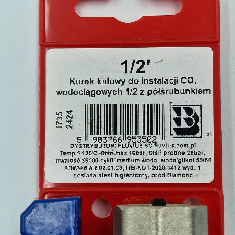 KUREK KULOWY DO INSTALACJI CO WODOCIĄGOWYCH 1/2
