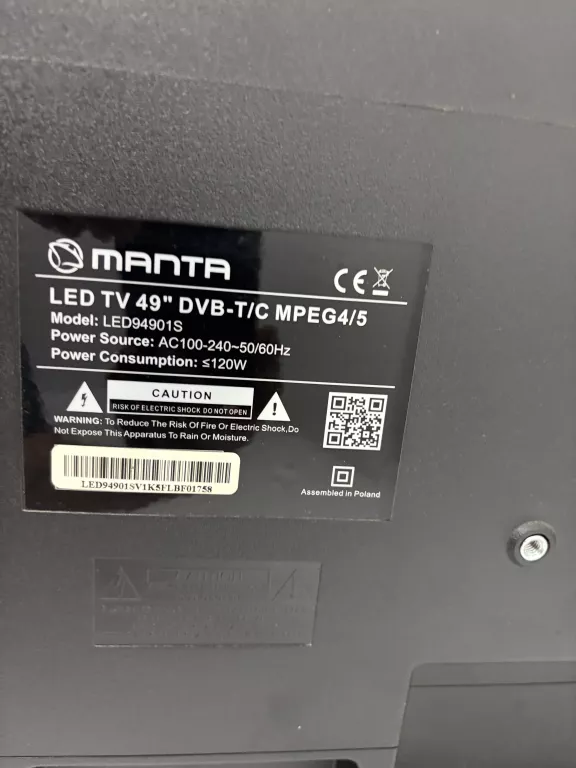 TV MANTA LED94901S TV ANDROID USZK PILOT BRAK NÓŻEK