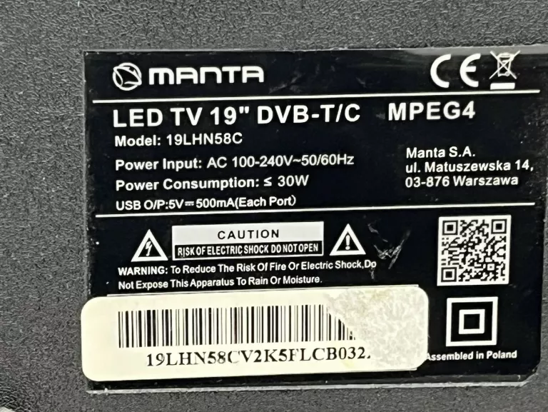 TELEWIZOR LED MANTA 19LHN58C